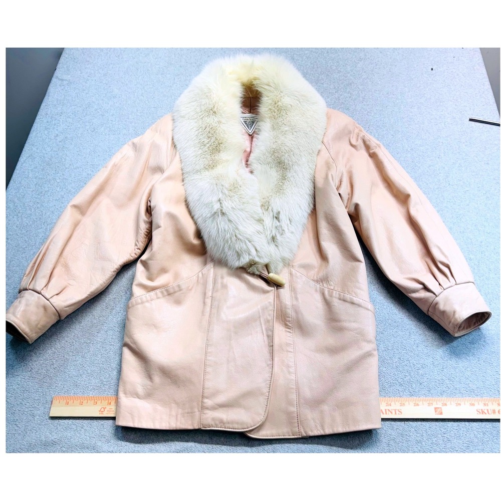 Marvin Richards Leather Jacket Womens S Pink Real Fur Collar Vintage Glam Cozy